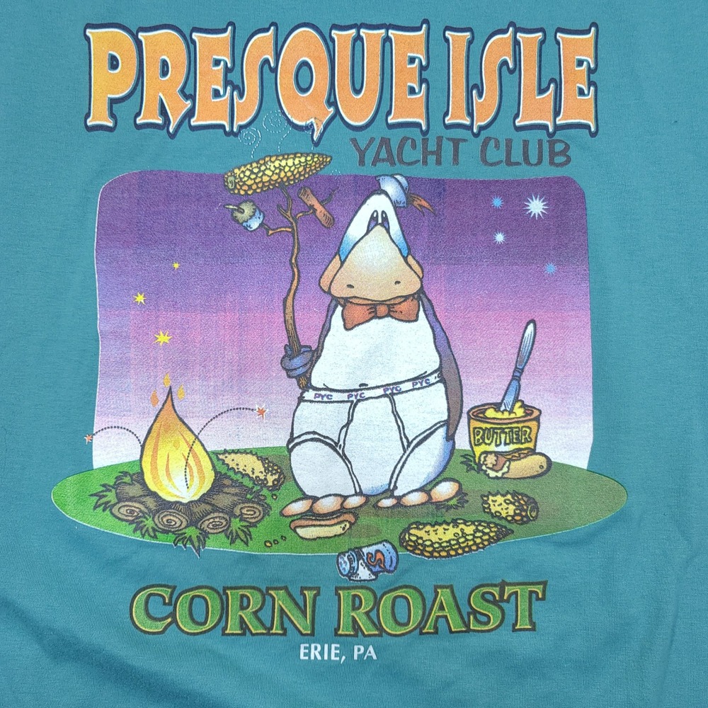 Vintage T-Shirt Mens 2X Teal Presque Isle Yacht Club Corn Roast Erie PA Graphic - Picture 4 of 6